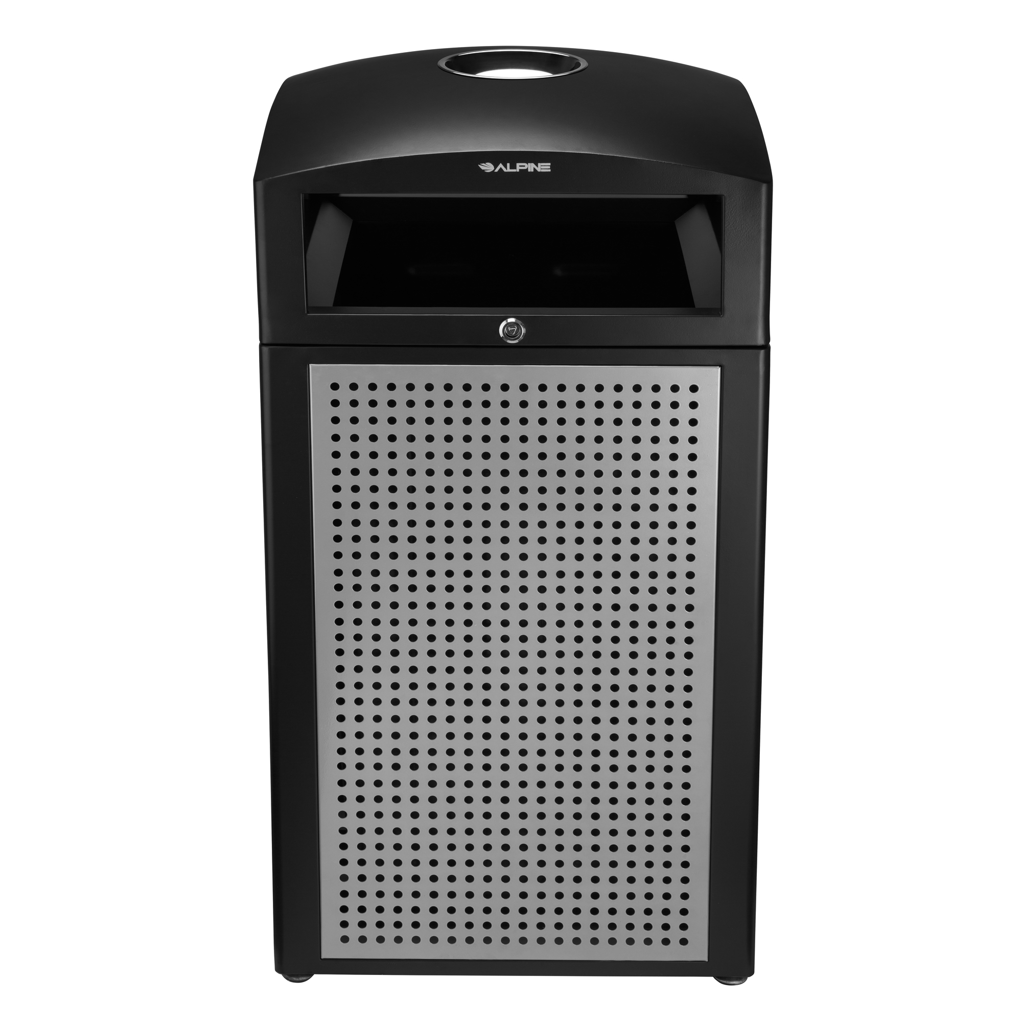 Alpine, 40-Gallon Outdoor Trash Can with Ashtray, Capacity 40 Gal, Model# ALP472-40-SIL
